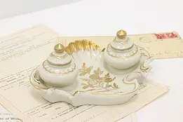 French Vintage Painted Porcelain Double Desktop Inkwell #48190