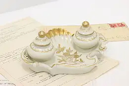 French Vintage Painted Porcelain Double Desktop Inkwell #48190