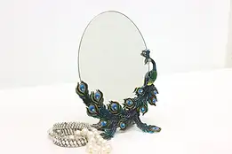 Tabletop or Dresser Vintage Mirror, Peacock w/ Gems #48603