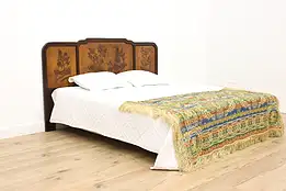 Asian Design Vintage King Size Birch Headboard Carved Panels #49854