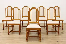 Set of 8 European Art Deco Antique Carved Oak Dining Chairs #49751