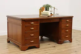 Traditional Antique Walnut & Brass Office Library Desk #49772
