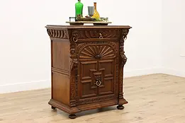 Renaissance Antique Carved Oak Hall or Bath Cabinet, Cherubs #49911