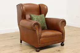 Traditional Vintage Library Chocolate Leather Wingback Chair #49920