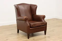 Traditional Vintage Office or Library Leather Wingback Chair #49914