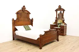 Victorian Antique 2 Pc Carved Walnut Bedroom Set, Queen Size #48646