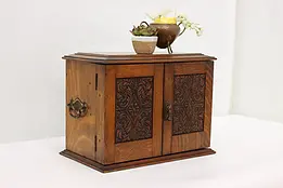 English Antique Carved Oak Tobacco Tabletop Chest #49809