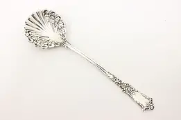 Victorian Antique Silverplate Serving Spoon, Shell & Flowers #49252
