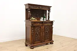 Renaissance Design Antique Sideboard Bar Cabinet, Sculptures #49916