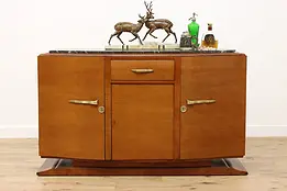 Art Deco Vintage Mahogany & Marble Sideboard or Bar Cabinet #49927