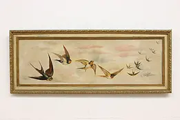 Swallow Birds Antique Original Oil Painting Johnson 40.5" #50073