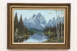 Wyoming Mountains Vintage Original Oil Painting Fay 44.5" #49398
