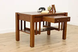 Craftsman Antique Oak Library Table or Office Desk, Shelves #50100