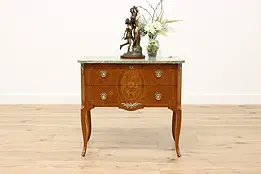French Vintage Marble Top Chest or Hall Console, Marquetry #49943