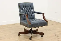 Georgian Design Vintage Swivel Office Library Leather Chair #50266