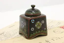 Japanese Vintage Cloisonne & Brass Inkwell, Flowers #48218