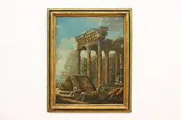 Classical Greek Ruins Antique Original Oil Painting 39" #49374