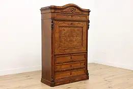 Biedermeier Antique Burl Secretary Desk, Secret Drawers #49408