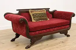 Empire Antique Carved Mahogany Sofa or Couch, Paw Feet #50117