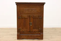 Farmhouse Antique Carved Ash Kitchen Ice Box Pantry Cupboard #50137