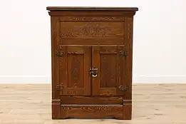 Farmhouse Antique Carved Ash Kitchen Ice Box Pantry Cupboard #50137