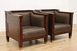 Pair of Antique Walnut Office Library Club or Cube Chairs #48895