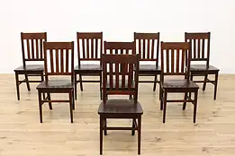 Set of 8 Antique Craftsman Oak Dining or Game Chairs #49998