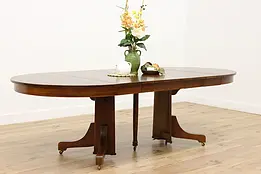 Craftsman Antique Round 45" Oak Dining Table, 5 Leaves Lentz #50102