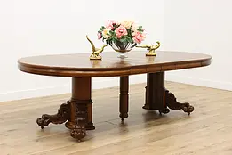 Victorian Antique 54" Oak Dining Table, 5 Leaves, Hastings #50071
