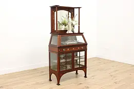 Art Nouveau Antique Mahogany & Inlay Vitrine Curio Cabinet #49879
