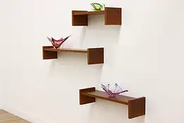 Set of 3 Midcentury Modern Vintage Teak Wall Shelves #49804