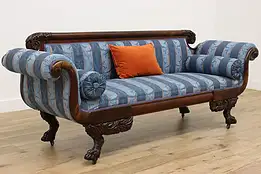 Empire Antique 1820s Mahogany Sofa Carved Acanthus, Paw Feet #50471