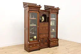 Victorian Eastlake Antique Secretary & Bookcase, Sunflowers #50124