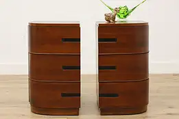 Pair Midcentury Modern Vintage Walnut & Cherry Nightstands #50107