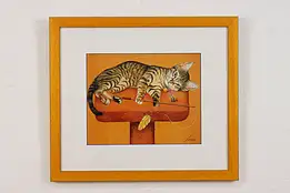 Tabby Cat Playing Vintage Original Print, Lowell 20.5" #49155