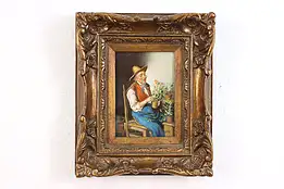 Man & Flowers Vintage Original Oil Painting, Phillips 12.5" #49509