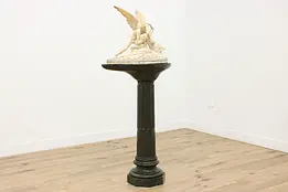 Psyche & Cupid Antique Marble Sculpture, Pedestal Canova #50278