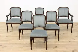 Set of 6 Renaissance Antique Walnut Velvet Dining Chairs #50356