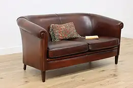 Dutch Art Deco Sheepskin Leather Loveseat or Small Sofa #50596