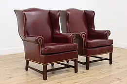 Pair of Vintage Georgian Leather Wing Chairs Hancock & Moore #47791
