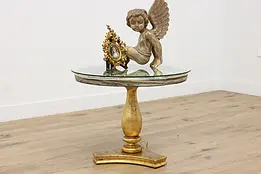 Classical Vintage Cherub Angel Relief Coffee Table Glass Top #49839