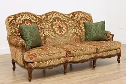 French Vintage Cut Velvet Couch or Sofa, Carved Flowers #48141