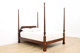 Georgian Vintage Carved Queen Size Four Poster Bed, Baker #48742