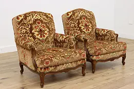 Pair of French Large Vintage Carved Chairs, Cut Velvet #48927