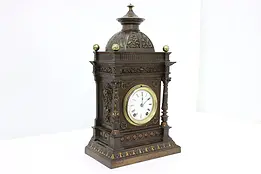French Antique Victorian Architectural Mantel Clock Signed #44662