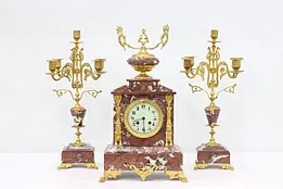 French Antique 3 Pc Marble & Gold Mantel Clock Set, Japy #37733
