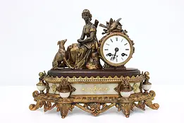 Huntress Diana Antique French Marble Mantel Clock, Japy #37734