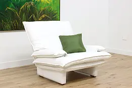 Italian Midcentury Modern Vintage White Leather Lounge Chair #50215
