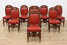 Set of 8 Victorian Antique Carved Oak Dining Chairs #50072