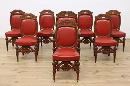 Set of 8 Victorian Antique Carved Oak Dining Chairs #50072